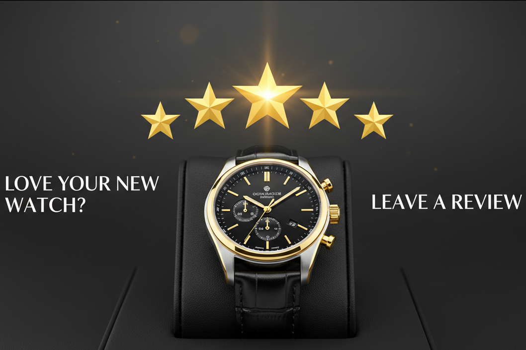 Une image qui propose de donnez son avis en laissant 5 étoiles en lien avec les montres 